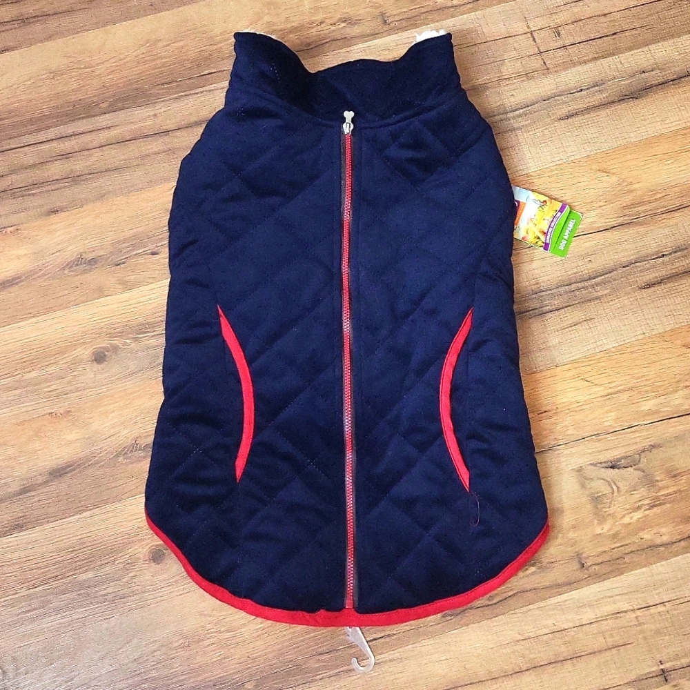HALO Blue Red Faux Sherpa Lined Dog Coat -XL